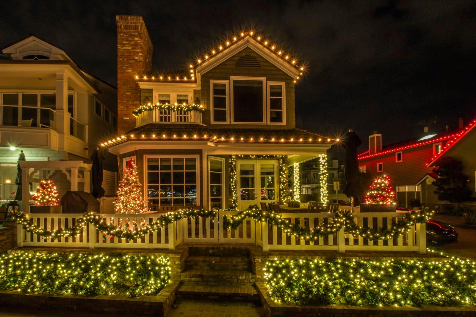 Home outlined with professionally hung Christmas lights